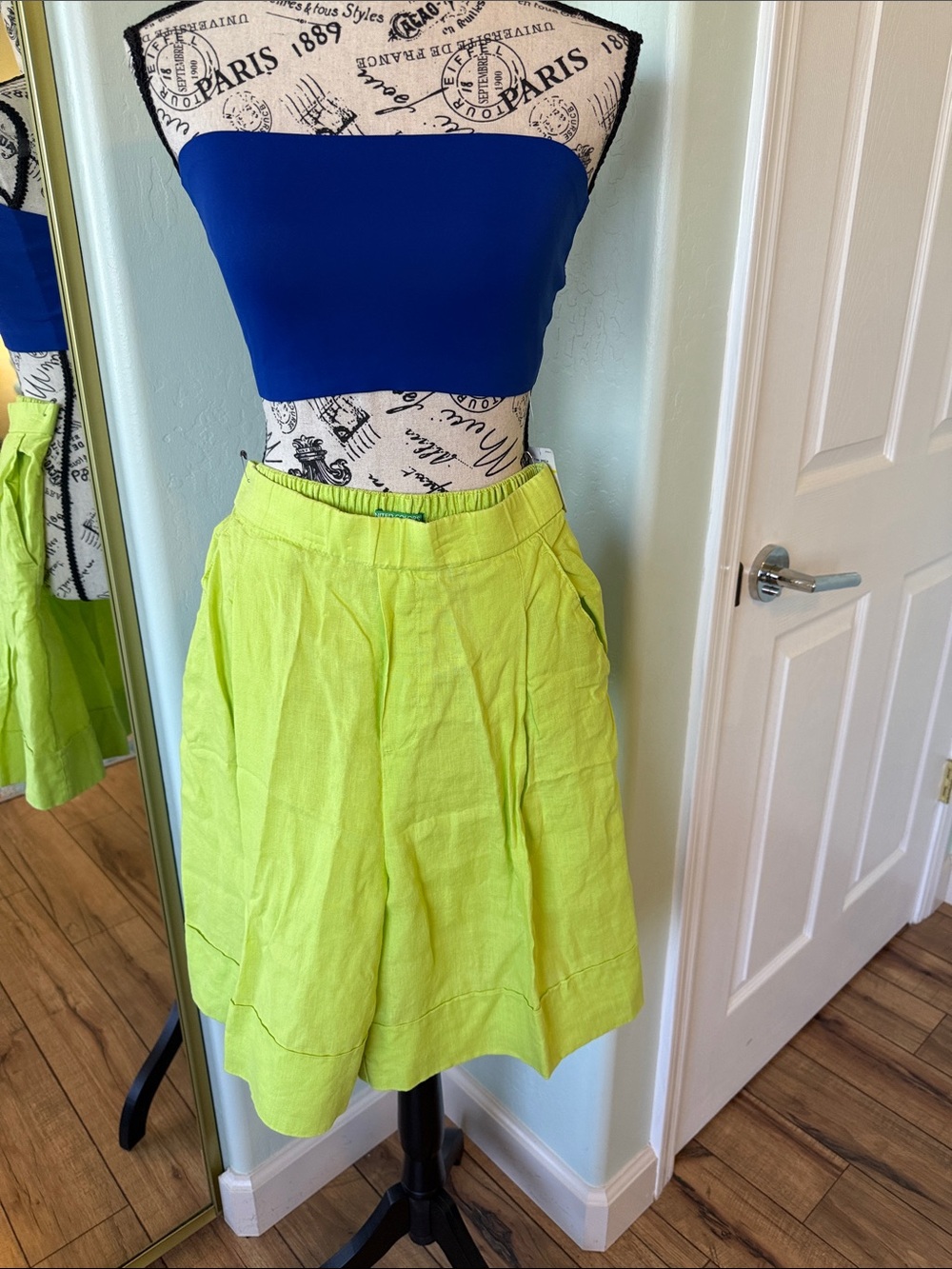 United Colors Of Benetton Chartreuse Pleated Women's “Bermuda” Shorts